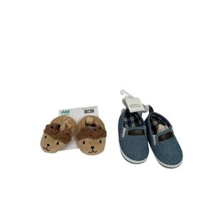 Rising Star & Child of Mine Shoes 9-12M/NB Blue Tan Denim Bear Baby Bundle